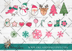 Pink Christmas Clip Art + Doodle Letters, Uppercase Alphabet Set, Pink Retro Santa Digital Files