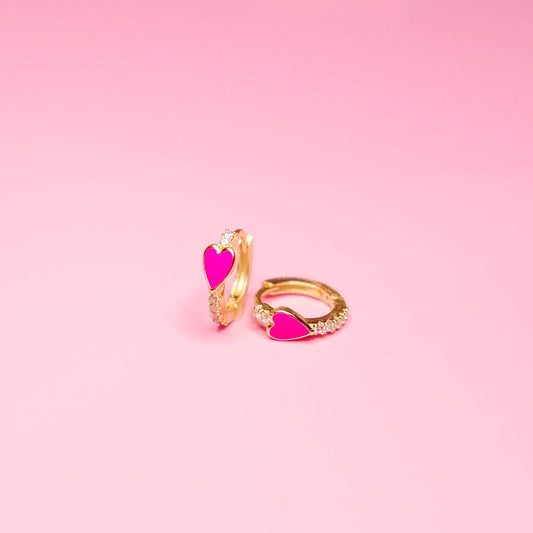 Pink Heart Huggie Earrings