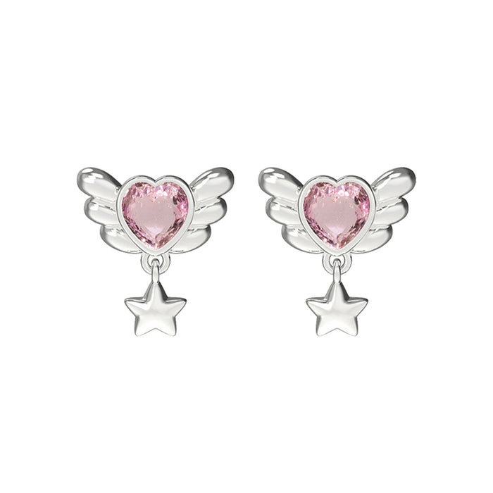 Pink Heart Wings Earrings