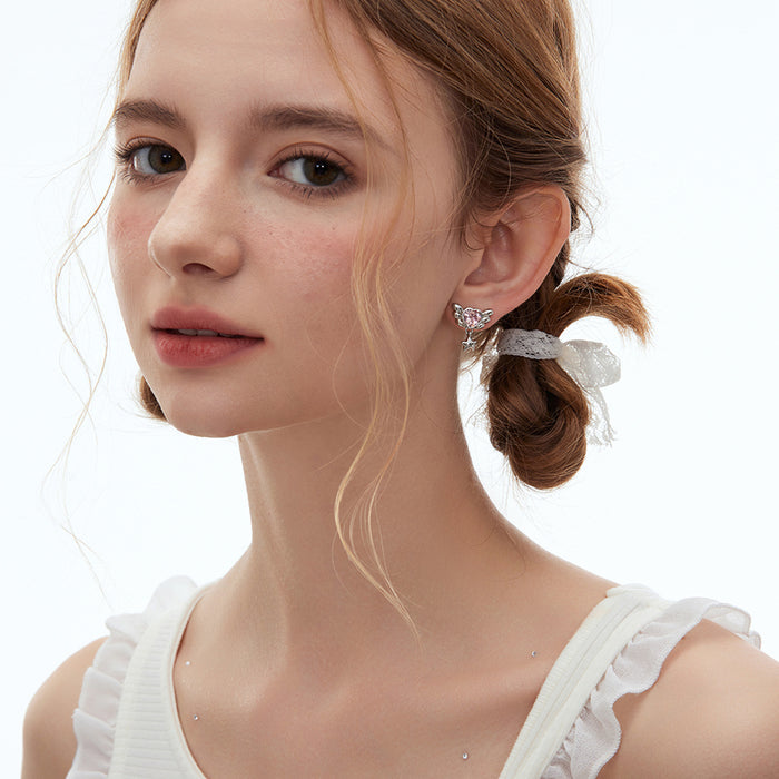 Pink Heart Wings Earrings