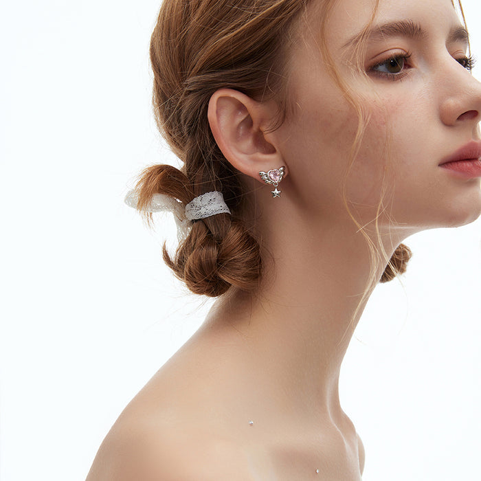Pink Heart Wings Earrings