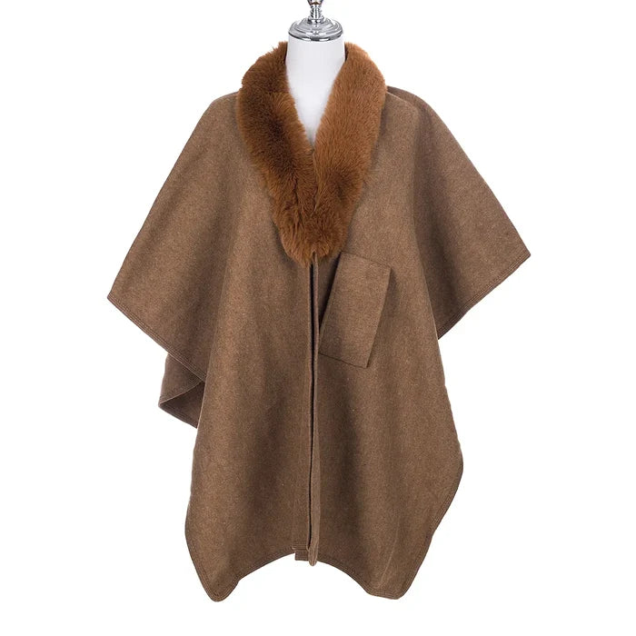 Poncho with Faux Fur