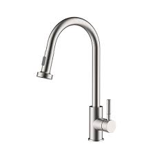 Prior Creek Division Single Handle Pull-down Kitchen Faucet in Satin Nickel Kitchen Faucet Jiangmen Luxury Houseware Company Limited