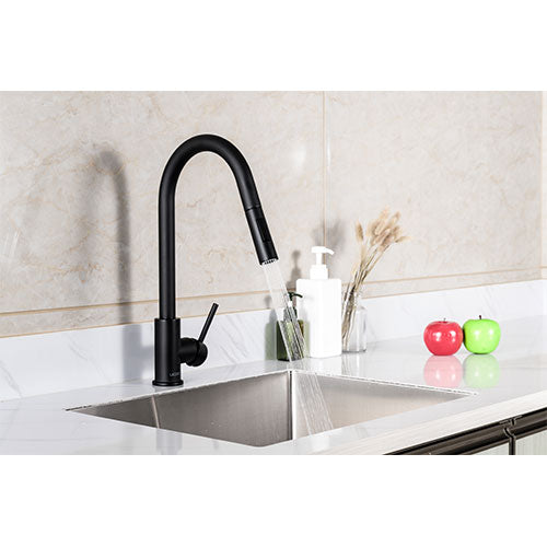 Prior Creek Lakeview Single Handle Pull-down Kitchen Faucet in Matte Black Kitchen Faucet Jiangmen Luxury Houseware Company Limited