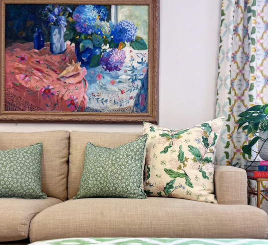 Rose Dots in Blue/Green by Jane Shelton Pillow Cover