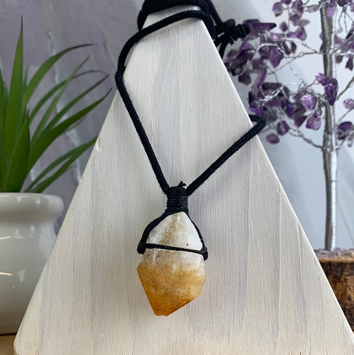 Rough Gemstone Cord Necklace - Adjustable (Amethyst, Black Tourmaline, Citrine, Selenite Chakra)