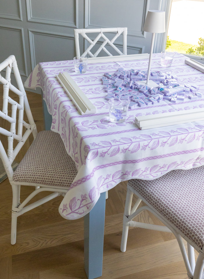 Scalloped Square Game Table Topper | Lilac Botanical Stripe