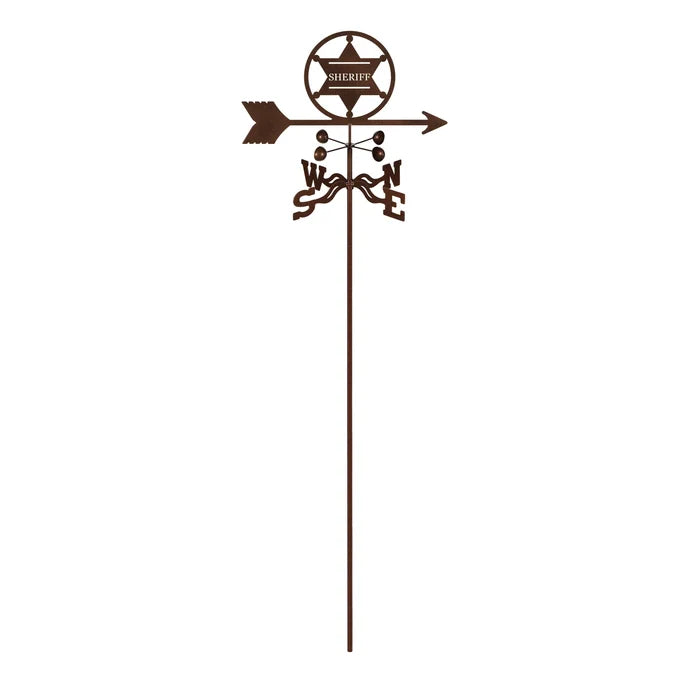 Metal weathervane featuring 6-point sheriff badge silhouette