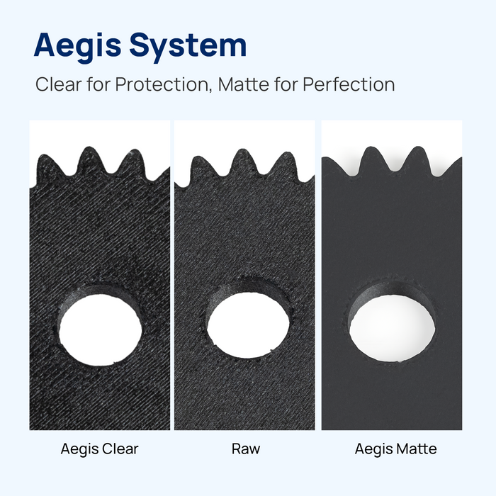 3D print coating system three black gear tiles clear raw and matte finish comparison