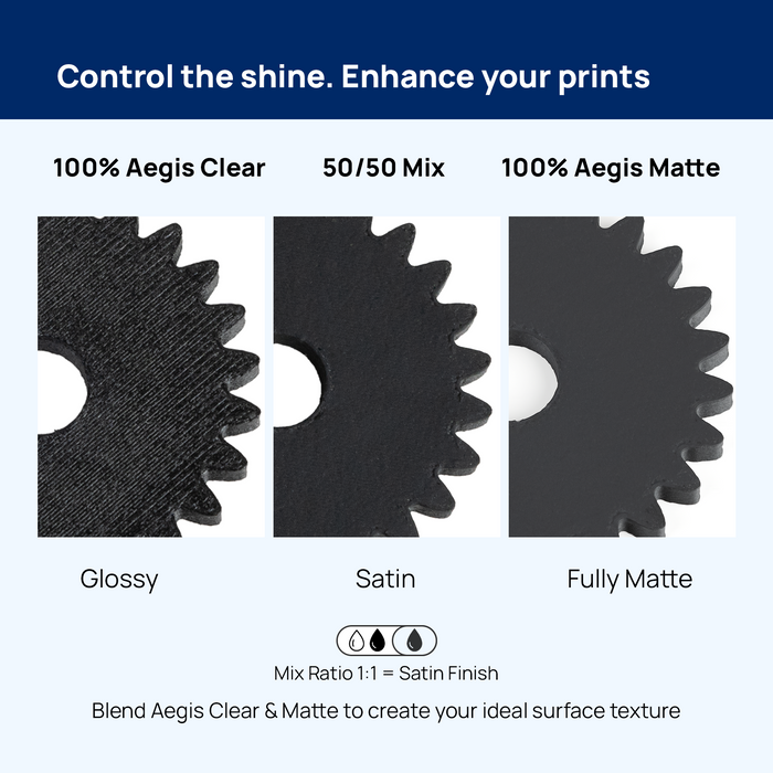 3D print coating glossy satin matte surface comparison on gears adjustable by mixing
