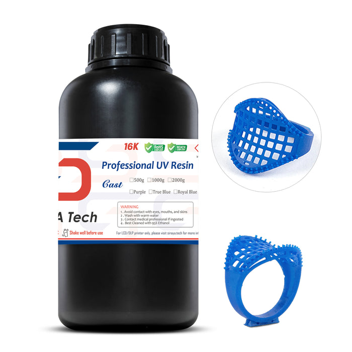 castable resin for jewelry 1kg royal blue bottle with 3D printed ring wax-up models