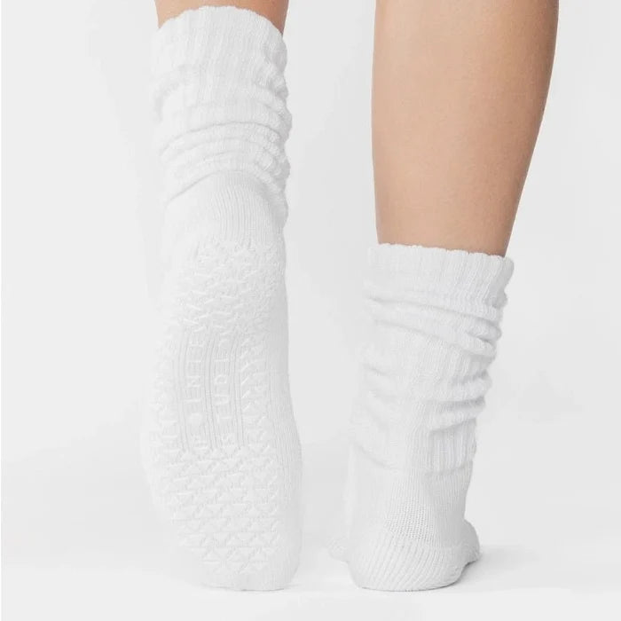 Slouch Crew Grip Socks for Pilates & Yoga - White