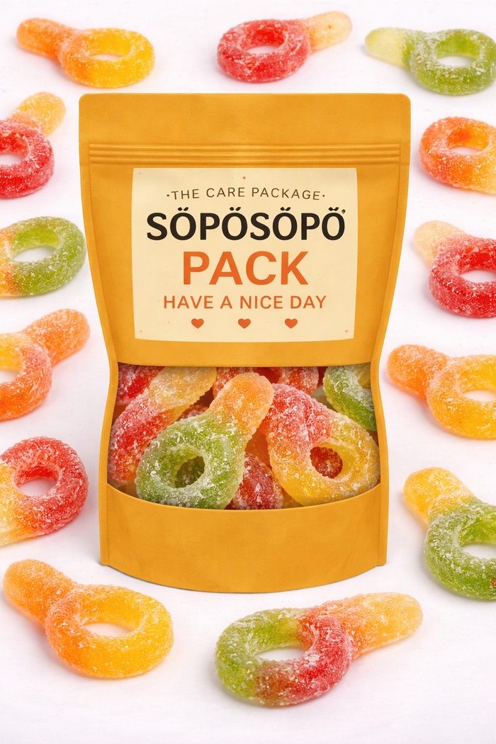 SÖPÖSÖPÖ Scandinavian Treat Pack –  Sour Nappar Gummies – 150g Nordic Candy Bag – Sour Fruity Pacifier Candy – soposopo pack