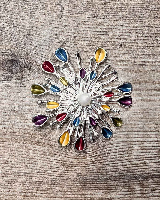 Starburst Silver Plated Multi Coloured Brooch - Country Collection