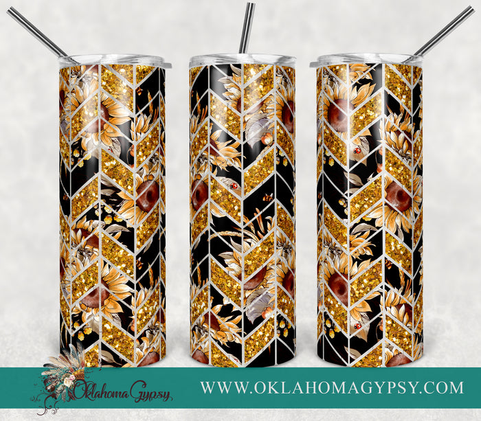 Sunflower Gold Glitter Tanagram Digital File Wraps