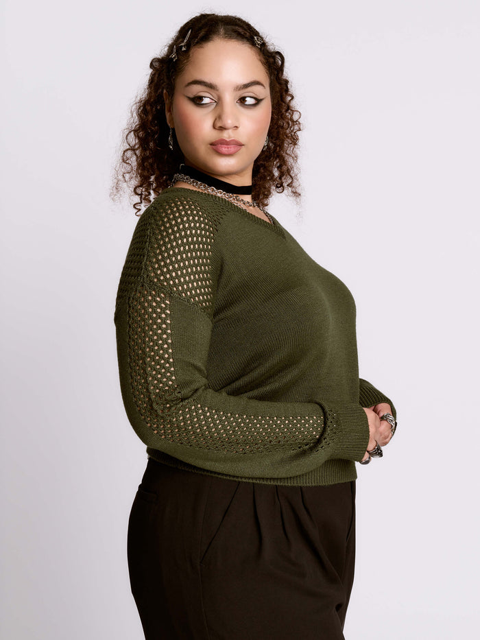 Army Green Fishnet Sweater