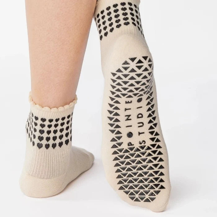 Sweetheart Ankle Grip Socks for Barre and Pilates - Ivory