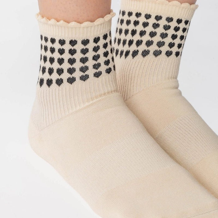 Sweetheart Ankle Grip Socks for Barre and Pilates - Ivory