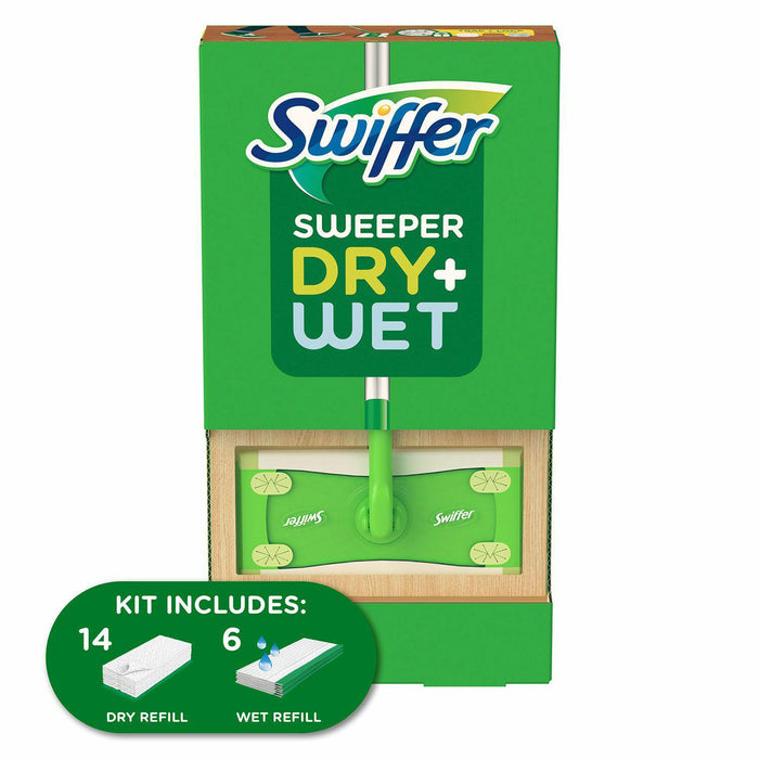 Swiffer Sweeper Dry + Wet Sweeping Kit - 1 Sweeper + 14 Dry Cloths + 6 Wet Cloths - Shoppers-kart.com