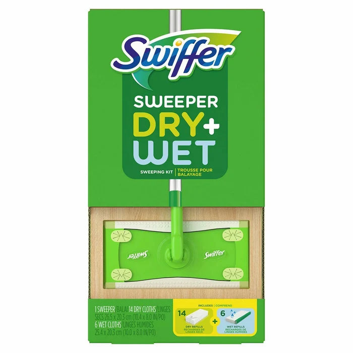 Swiffer Sweeper Dry + Wet Sweeping Kit - 1 Sweeper + 14 Dry Cloths + 6 Wet Cloths - Shoppers-kart.com