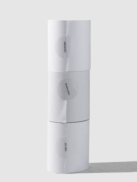 From top to bottom, the image shows the time block task roll, the blank task roll, and the dot grid task roll stacked on top of each other.