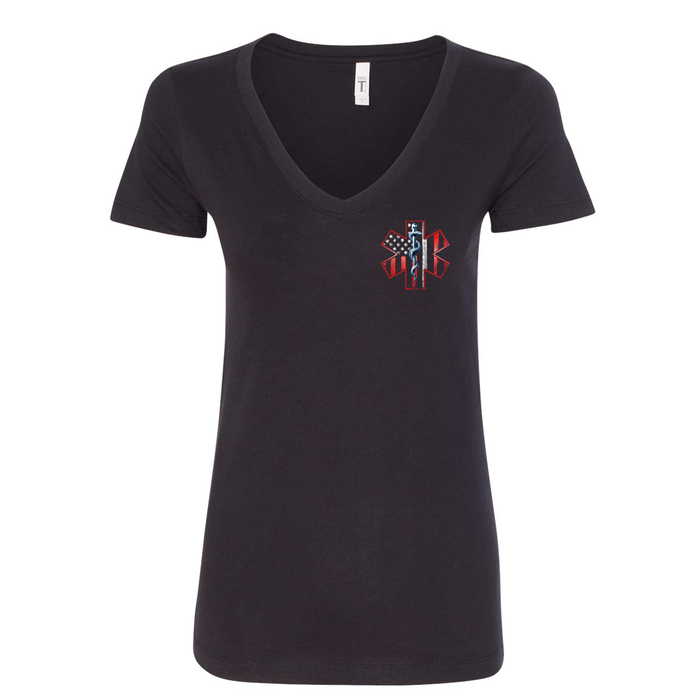 Thin White Line American Flag Women's V-Neck Shirt in black
