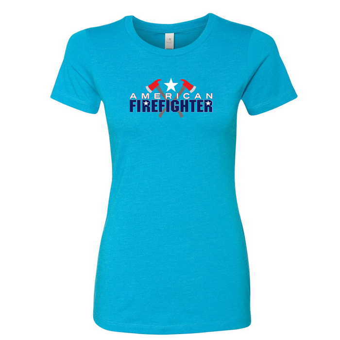 True American Firefighter Women's Crew Neck Shirt in turquoise