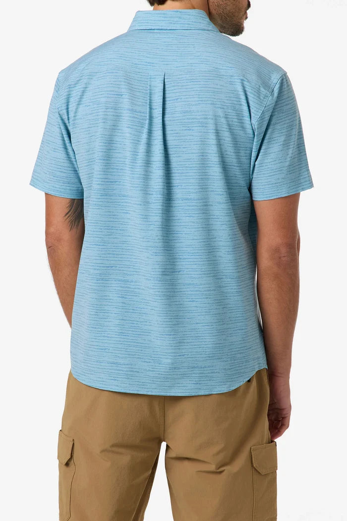 O'Neill TRVLR UPF Traverse Stripe Standard Fit Shirt blue striped men's woven shirt back view