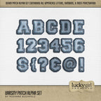 Add these fun, denim blue varsity school letters, numbers, and punctuation by Lucky Girl Creative digital art to all your digital scrapbooking pages and mix-and-match them on various projects throughout the year! Great for school, sports, children, tween and teens! The blue jean alpha set consists of a full set of digital art uppercase alphabet letters A-Z, numbers 0-9, and most punctuation marks. This alpha set is available as individual embellishments only. This kit is NOT included in any bundle.