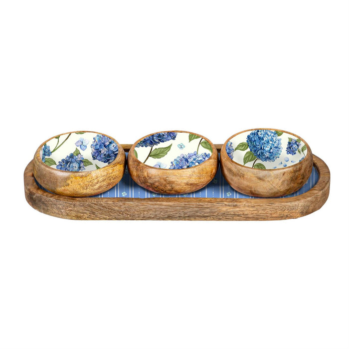 VivaStyle 3-Section Wood Server with Bowls