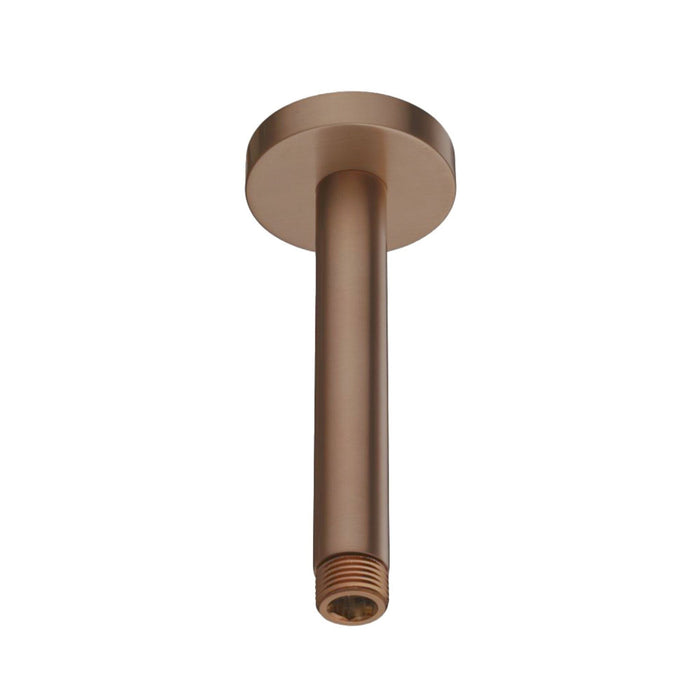 Brushed bronze ceiling mounted shower arm.