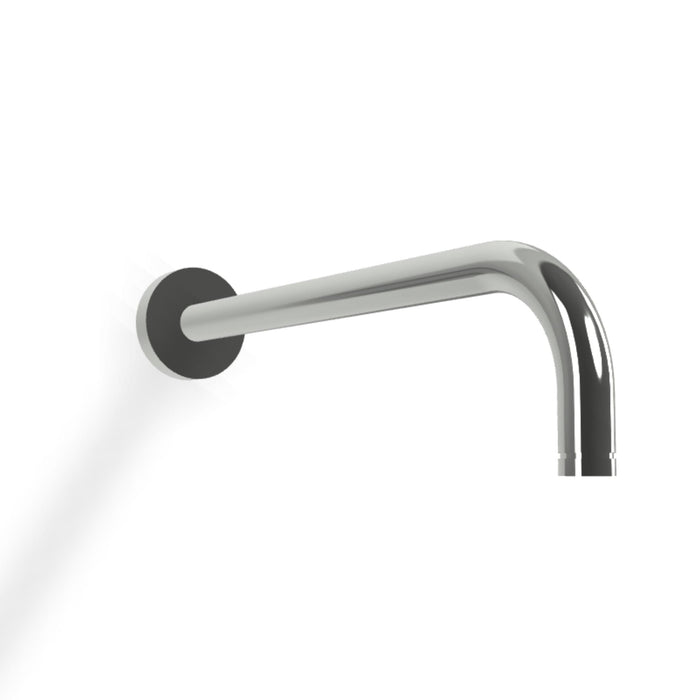 Curved chrome wall-mounted shower arm on a white background.