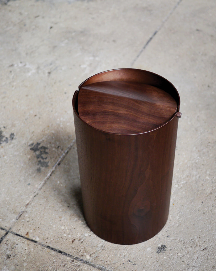 Walnut Paper Waste Basket with Lid - Large