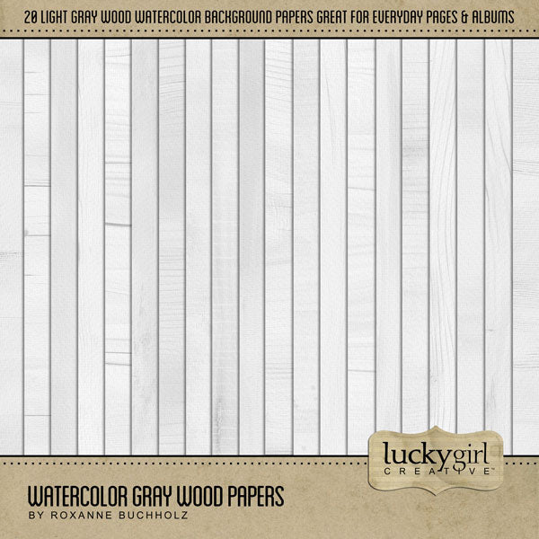 Neutral enough for everyday, this watercolor wood paper pack by Lucky Girl Creative digital art in soft gray will add the right amount of texture and warmth to your digital scrapbooking pages. Great for outdoor and nature pages, too! This kit is included in the Remembrance Day Watercolor Bundle.