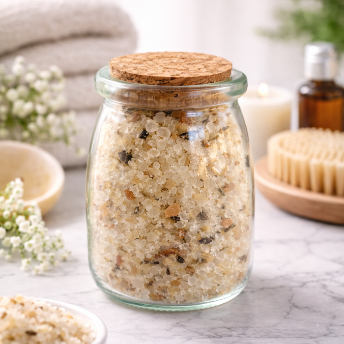 Whispering Woods Bath Salts - 6.5 oz | Herbal Bath Soak with Chamomile & Rosemary - Jarful House