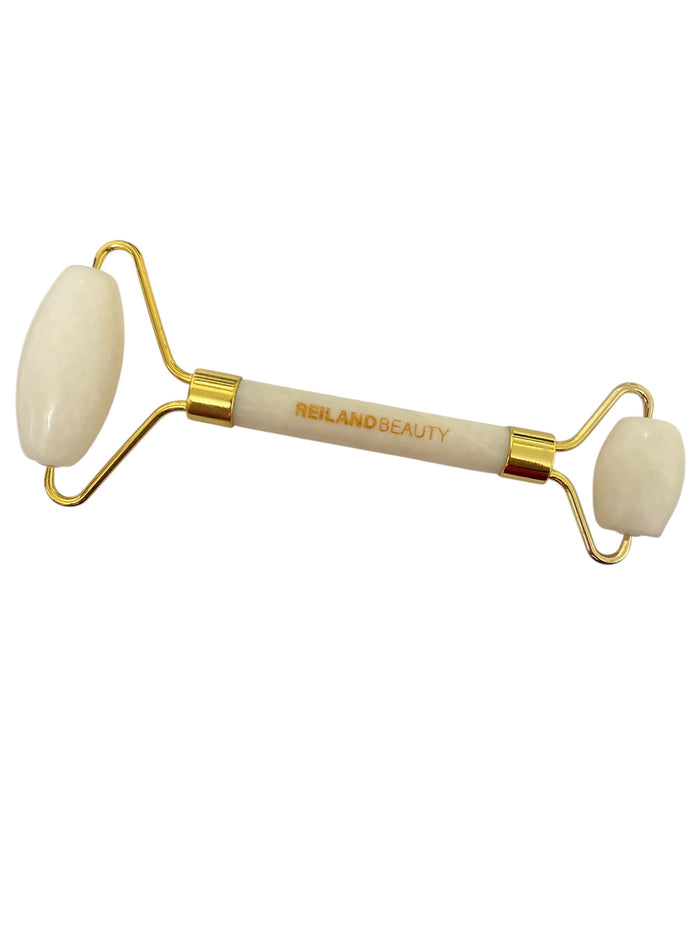 White jade facial roller and gua sha tool made from real Xiuyan jade
