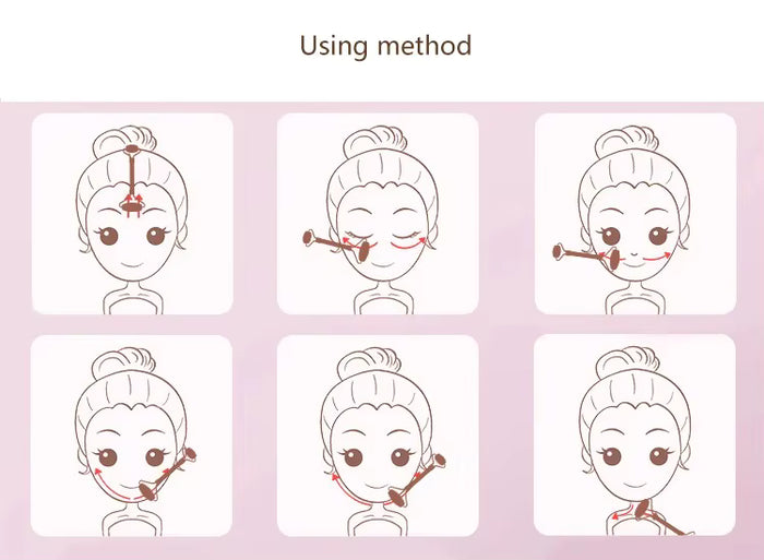 Facial massage using a white jade roller as part of a skincare routine