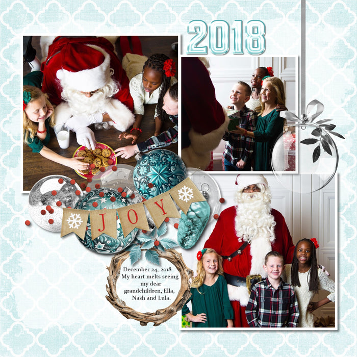 Add these cluster embellishments, realistic embellishments, wood grain easy masks & overlays, wooden signs and frames, and 2 alpha sets by Lucky Girl Creative digital art to all your Christmas greeting cards, holiday decor, and winter pages. Great for outdoor and nature pages, too. Embellishments include deer, Husky dog, cabin, snow, Cardinal birds, Christmas tree, polar bears, penguins, lantern, ornaments, pinecone, sled, sleigh, and more!