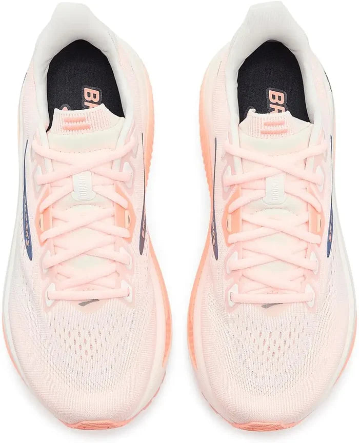 Women's Brooks Ghost 18 in Star White/Cyber Peach/Grey