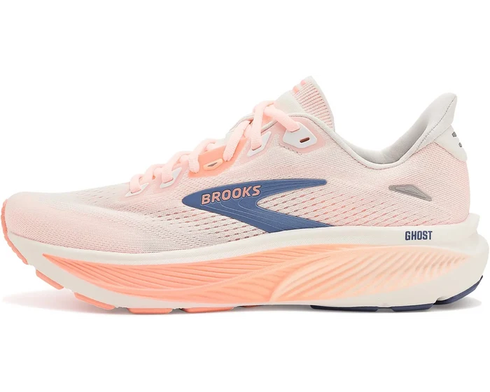 Women's Brooks Ghost 18 in Star White/Cyber Peach/Grey
