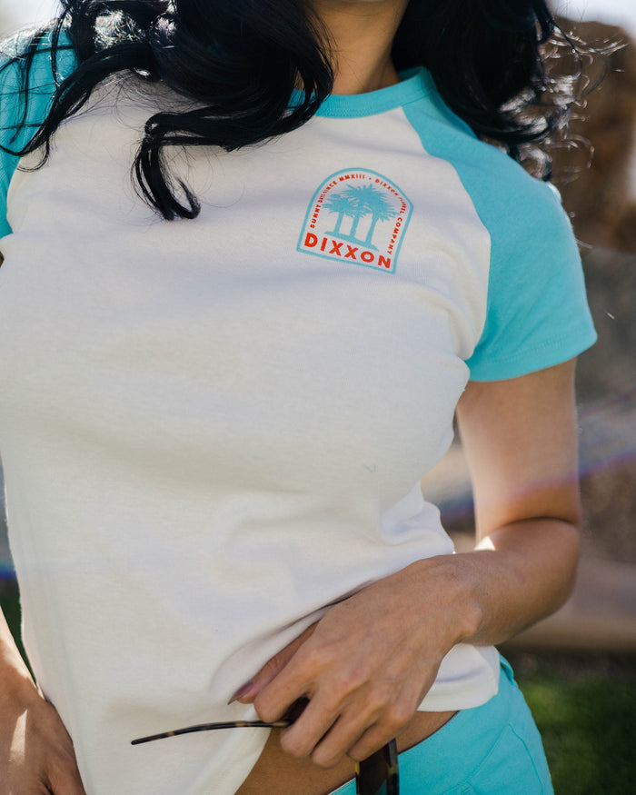 Women's Sunny Days Raglan Tee - White & Tiffany - Dixxon Flannel Co.