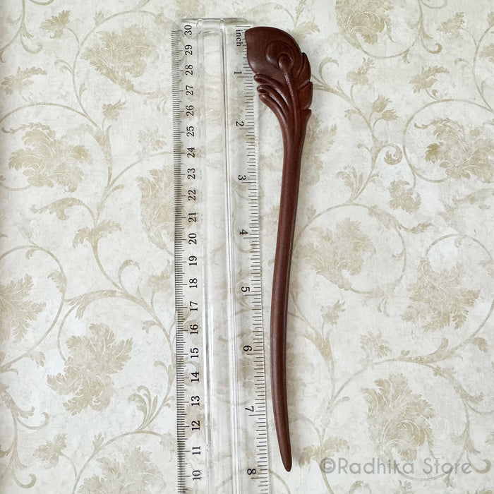 Wooden Staff - Armrest - Peacock Feather Design - 8 Inch
